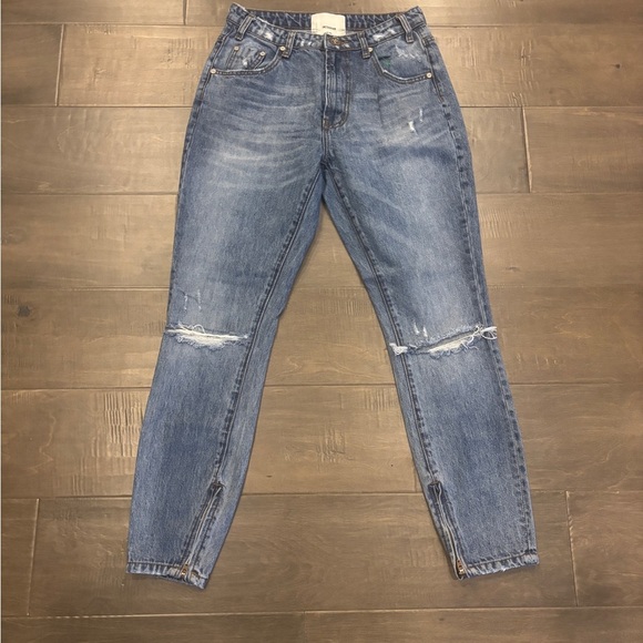 One Teaspoon Distressed Blue Ankle High Waist Freebird Jeans - Picture 2 of 8